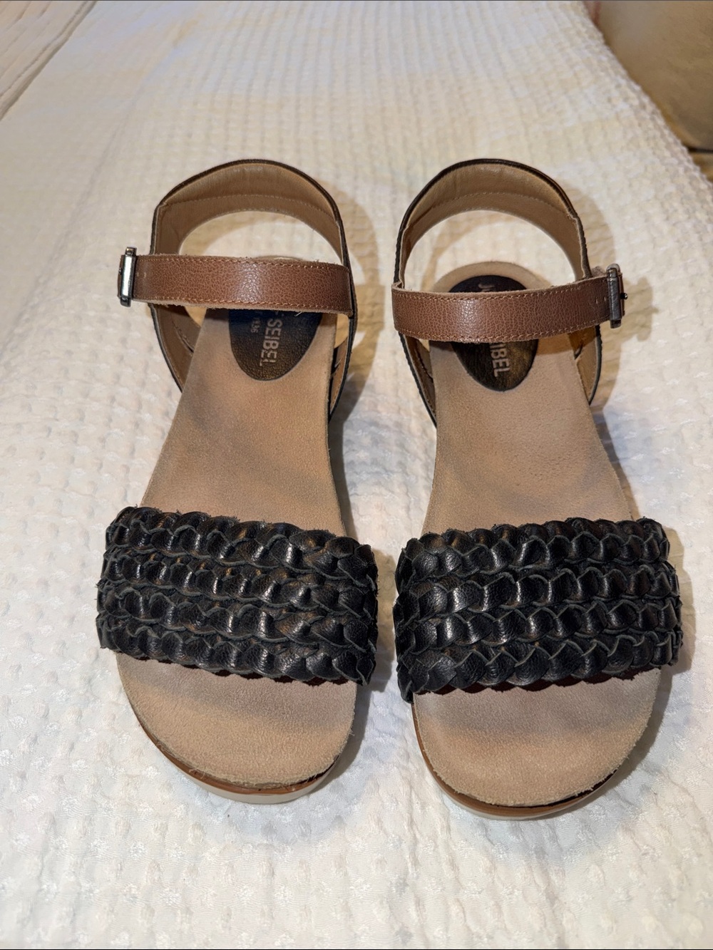 Joseph Seibel Black Braided Sandals with Brown Ankle Straps Size 38 Like New